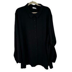 Calvin Klein Womens blouse tunic Black Button Down Shirt Size 3x Long Sleeve